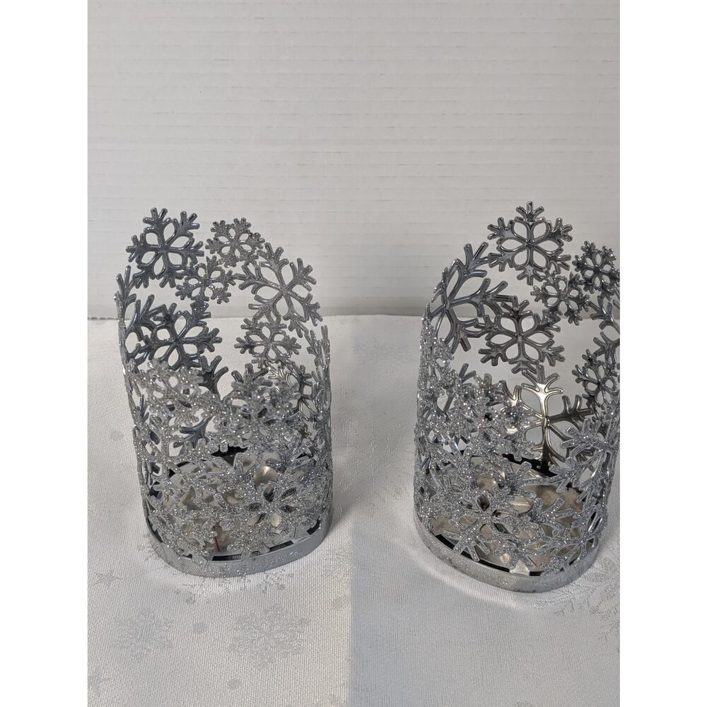 Holiday Bath & Body Works Silver Snowflake Candle Holders (Set of 2)